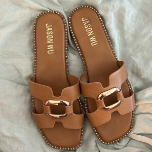 JASON WU Brown Gold Danis Flat Sandals